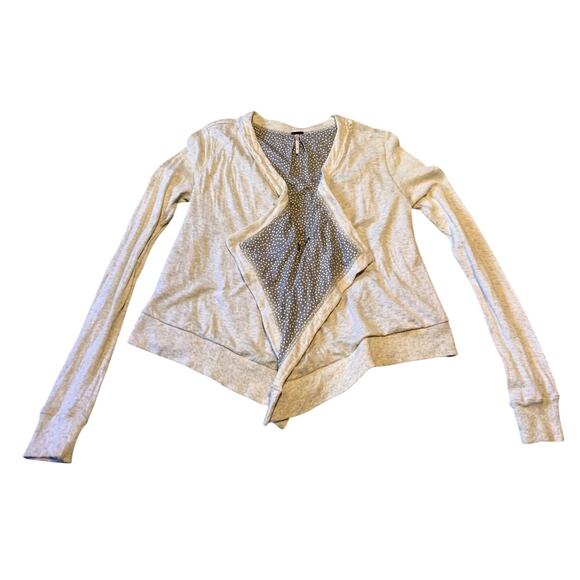 Free People Cardigan Women S/P Cream Gray Open Front Lined Wool Blend Boho Vneck - Picture 1 of 9